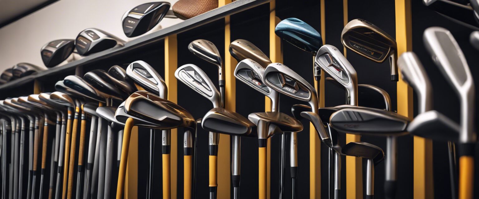 Display of custom left-handed golf clubs