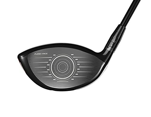 Close-up of a golf club driver head with circular design.