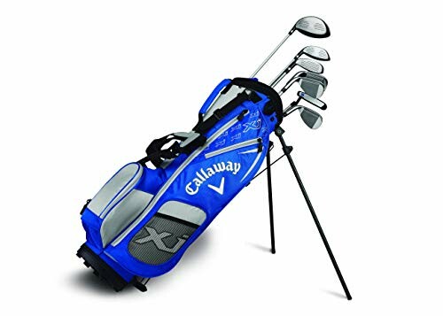 Junior golf club set in a blue stand bag.